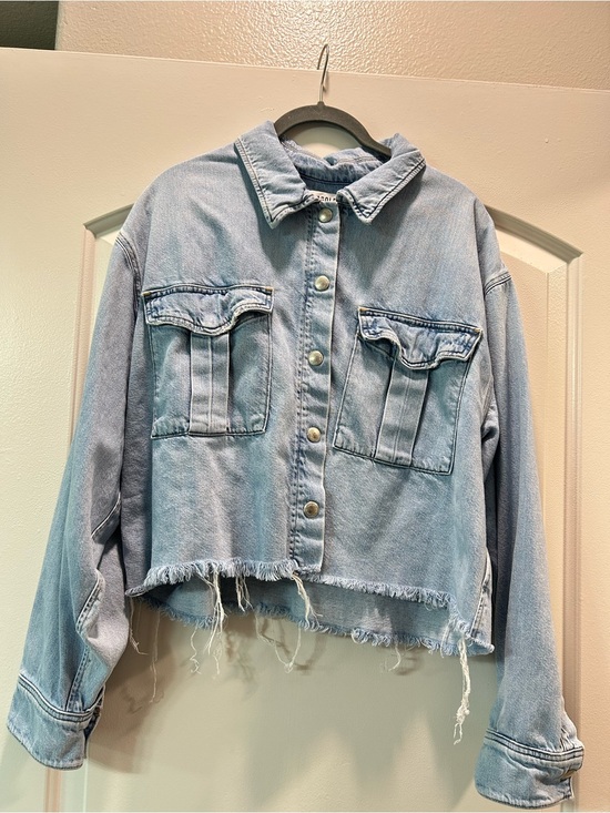 Agolde Jackets & Blazers - Agolde Light Blue Cropped Denim Jacket with Raw Hem